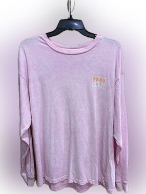 Roxy Pink Mineral-Wash Tee with Wavy Daze Logo M